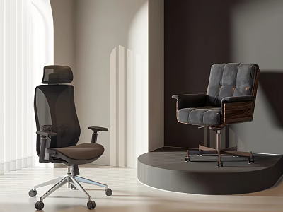 Modern Mesh Office Chair With Wheels And Classic Leather Executive Chair Showcase 3d model