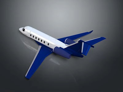 Blue And White Space Jet Aircraft Model With Aerodynamic Wings And Passenger Windows 3d model