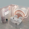 Modern Live Stream Studio With Pink White Decor Curved Backdrop White Table Chairs And Camera 3d model