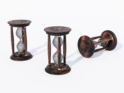 Three Piece Vintage Wooden Hourglass Decorative Ornament Set For Home Decor 3d model