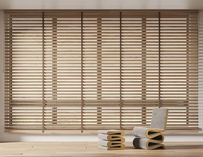 Wooden Venetian Blinds Window Covering In Modern Interior With Natural Light 3d model