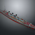 Vintage Warship With Multiple Smokestacks Gray Red Hull And Detailed Structure