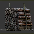 Stacked Wood Logs With Stone Base And Fallen Leaves In Natural Setting