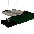 Beige and Green Sectional Sofa with Black Coffee Table and Decorative Items 3d model