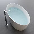 Modern White Freestanding Bathtub With Chrome Faucet And Clear Water In Bathroom Design
