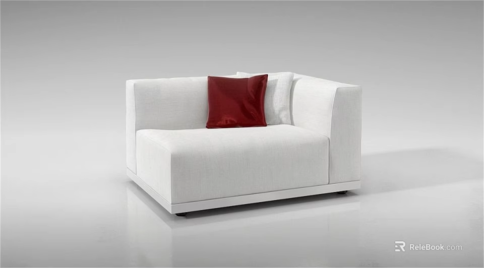 Stylish White Fabric Upholstered Single Sofa With Red Pillow Modern Design 3d model