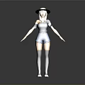 Woman Wearing Straw Hat Blue Top Shorts Long Socks And Sneakers