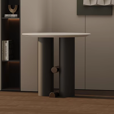 Modern Round Side Table With White Top And Black Cylindrical Legs In Interior 3d model