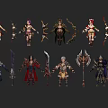 Fantasy Game Characters With Diverse Costumes Weapons And Unique Designs