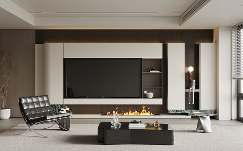 Living room modern minimalist living room TV background wall 3d model