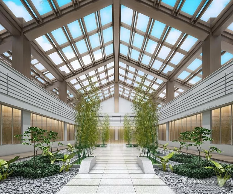 Elegant Modern Villa Balcony Design With Glass Roof Green Plants And Stone Floor 3d model 