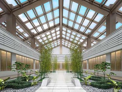 Elegant Modern Villa Balcony Design With Glass Roof Green Plants And Stone Floor 3d model