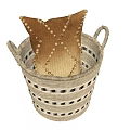 Woven Storage Basket with Handles Open Weave Design Containing Decorative Textured Pillow