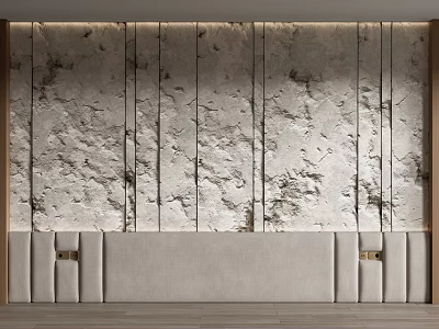Elegant Modern Background Wall With Stone Texture Backlit Design And Soft Upholstered Base 3d model