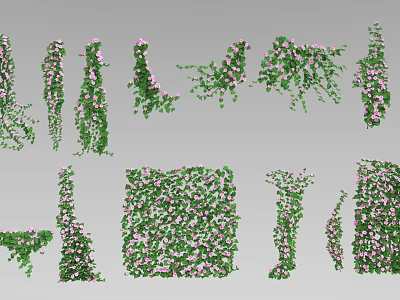 Various Decorative Vines With Green Leaves And Pink Flowers In Climbing Designs 3d model