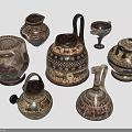 Ancient Handcrafted Clay Pots With Intricate Patterns And Diverse Shapes 3d model