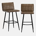 Two Brown Quilted Leather Bar Stools With Black Metal Legs Design 3d model