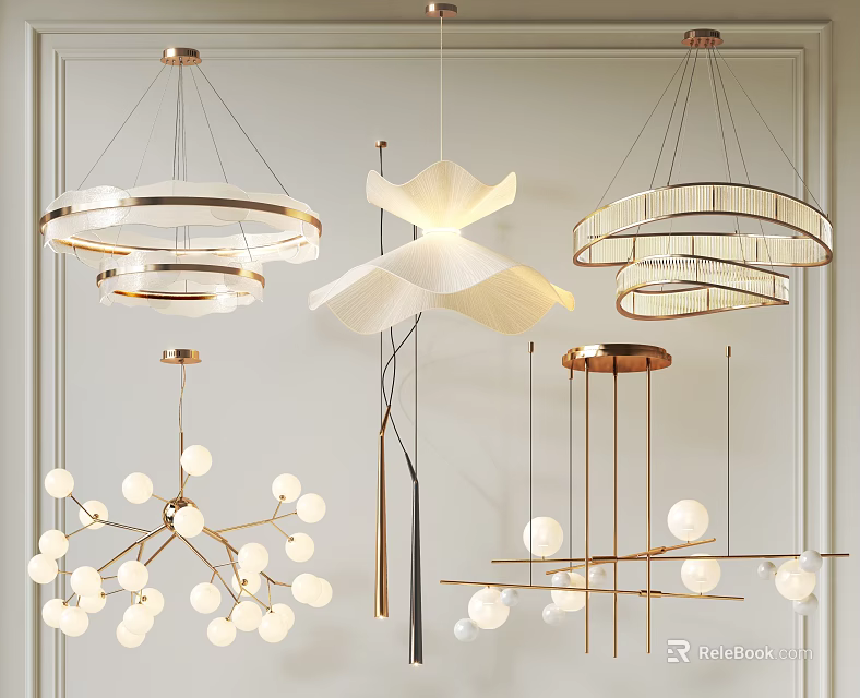 Modern Chandeliers With Various Contemporary Designs Gold Metal And Glass Shades 3d model 