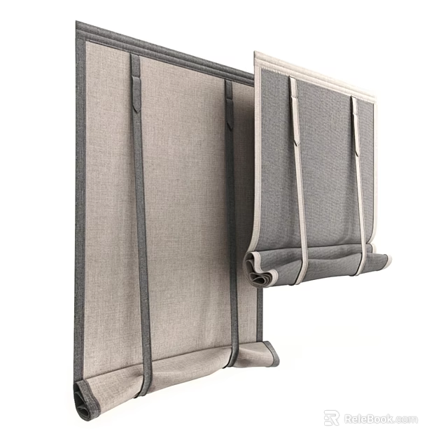 Gray Linen Roller Curtains With Adjustable Design And Vertical Straps For Home Decor 3d model 