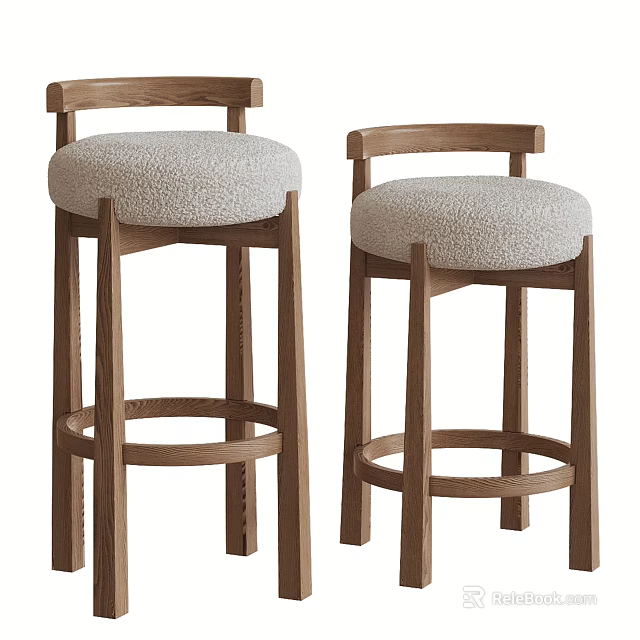 Modern Wooden Bar Stools With Plush Fabric Seats And Armrest Design 3d model 