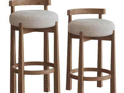 Modern Wooden Bar Stools With Plush Fabric Seats And Armrest Design 3d model