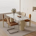 Cream wind dining table and chair combination 3d model