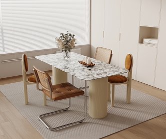 Cream wind dining table and chair combination 3d model