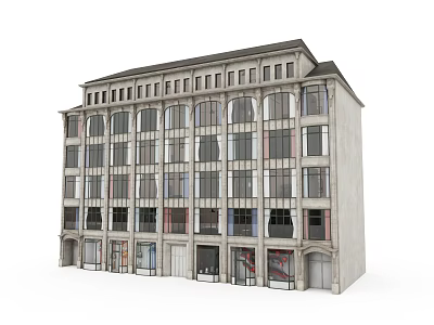 European style Multi story Building With Arched Windows And Ground Floor Entrances 3d model