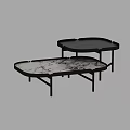 Modern Nested Dining Tables with Marble Top and Black Frame Tray Design 3d model