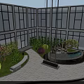 Parking Area Landscape Design With Cars Fence Lamp Posts Trees Shrubs And Paved Path