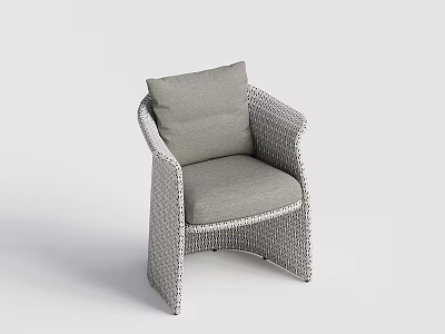 Woven Rattan Dining Chair With Gray Cushion And Modern Armrest Design 3d model