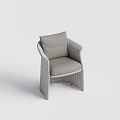 Woven Rattan Dining Chair With Gray Cushion And Modern Armrest Design