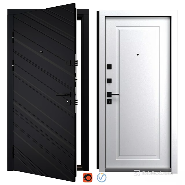 Black Striped And White Smooth Interior Door Design With Modern Handles 3d model 