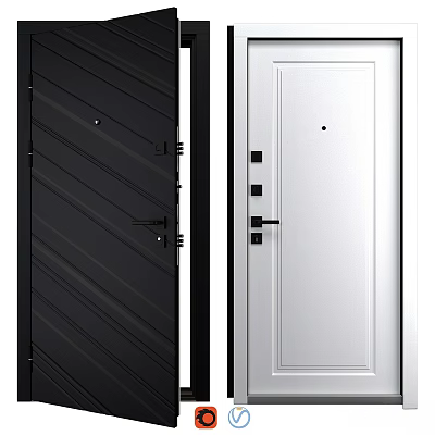 Black Striped And White Smooth Interior Door Design With Modern Handles 3d model