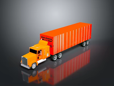 Orange Moving Truck With Long Trailer Cab And Reflective Surface On Gray Background 3d model