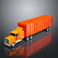 Orange Moving Truck With Long Trailer Cab And Reflective Surface On Gray Background 3d model