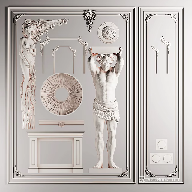 Roman Column Style Interior Decor With Sculptures And Relief Ornaments 3d model 