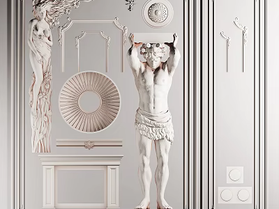 Roman Column Style Interior Decor With Sculptures And Relief Ornaments 3d model