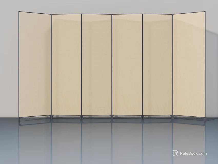 Modern Foldable Room Divider With Beige Fabric Panels And Black Frame 3d model