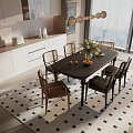 Middle Ancient Style Dining Table and Chair Dining Table and Chair Combination Art Chandelier Wine Cabinet Sideboard 3d model