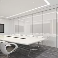 Modern Conference Room Interior With Long Table White Chairs And Large Screen 3d model