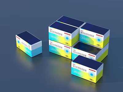 Household Paracetamol Medicine Boxes Stacked With 100 Tablets Blue Yellow White 3d model