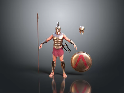 Ancient Greek Man In Bronze Warrior Armor With Spear Shield And Helmet 3d model