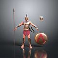 Ancient Greek Man In Bronze Warrior Armor With Spear Shield And Helmet