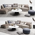 Modern Sectional Sofa Coffee Table Set With Decorative Pillows Ottoman And Area Rug 3d model
