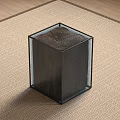 Square Stool With Dark Body And Black Metal Frame On Light Carpet Wooden Floor Setting