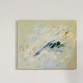 Abstract Oil Painting With Soft Beige White And Dark Brush Strokes Hanging On White Wall