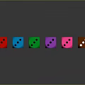 Colorful Dice With White Dots Arranged In Row On Dark Surface