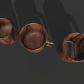 Three Natural Walnut Wood Texture Mugs With Different Shapes On Gray Background