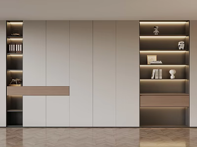 Modern White Wood Storage Cabinet With Open Shelves And LED Lighting Design 3d model